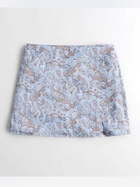 Hollister Women’s High Waist Light Blue & Brown Paisley Mini Satin Skirt XS